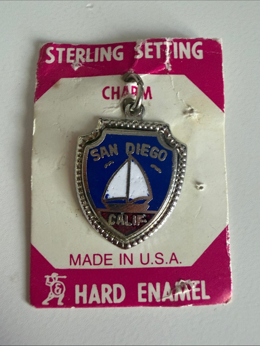 San Diego Shield Sailboat Enamel Charm - Blue, White, Brown